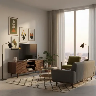 Castlery Luka TV Stand in a modern living room setting with a large TV