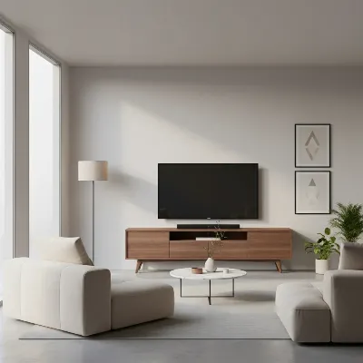 Sleek modern solid walnut TV stand with minimalist design and ample storage.