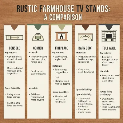 Rustic farmhouse TV stand comparison highlighting different types and their features