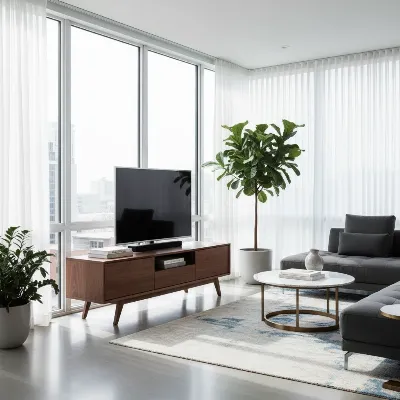 Article Seno Walnut TV Stand in a modern living room setting, showcasing its rich wood grain